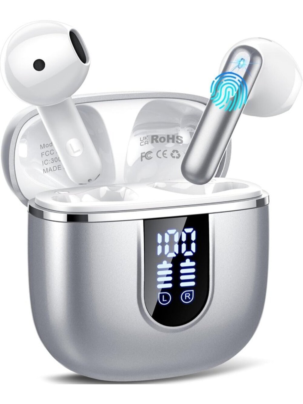 Wireless Silver 40H Playtime 4 ENC Noise Cancelling Mic Bluetooth 5.4 Earbud